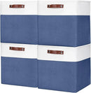 13x13 Cube Storage Bins, Collapsible Fabric Storage Box, 4 Pack Closet Baskets with Handles for Organizing, Shelf, Toys, Clothes, Home, Office, Nursery (NavyBlue&White) by CozyNest Decor