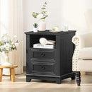 18" Night Stands Set of 2 with Charging Station, Farmhouse 2 & 3 Drawers End Table Dresser for Bedroom, Black Wooden Nightstand, Bed Side Table with Open Shelf, Bedside Cabinet for Living Room by CozyNest Decor
