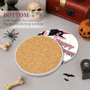 Coaster for Drinks Set of 6, Happy Halloween Cute Ghost Groovy Pink Absorbent Round Ceramic Stone Mat, with Cork Base and Metal Holder, Gift for Housewarming Room Bar Decor by CozyNest Decor