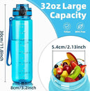 OLDLEY 32 oz Water Bottle, Motivational Water Bottle with Time Marker, Sports Water Bottle With Strap, Leakproof & BPA Free Large Water Bottles for School,Gym,Outdoor, Tritan, Transparent-Blue by CozyNest Decor