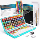 CHROMATEK Watercolor Paint Set – 128 Vibrant Colors for Artists & Beginners with Palette – Includes Metallic, Fluorescent, Pastel & Opaque Shades, Brushes, Pad, Swatch Sheets & Travel Case by TinyTreasures Baby Boutique