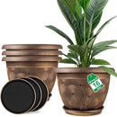 16 Inch Large Planter Pot for Plants Indoor Outdoor, 4 Pack Plastic Flower Pots with Drainage Hole & Tray, Modern Decorative Garden Pot with Saucer, Plant Container for House by GreenHaven Gardens