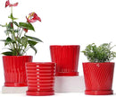 Ton Sin Plant Pots, 6 Inch Flower Pots for Plants,Ceramic Planter with Drainage Holes,Indoor Planter Pots with Saucer,Outdoor Garden Pots (Red, 4 Pack) by GreenHaven Gardens