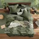 Monbix California King Comforter Set - 7 Pieces Cationic Dyeing Olive Green Bed in a Bag Cal King Bedding Sets with Comforter, Sheets, Pillowcases & Shams, Reversible Bedding Comforters Sets(108 * 92) by CozyNest Decor