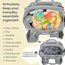 RUVALINO Diaper Bag Backpack-Expandable Baby Bag with up to 50% Capacity -Baby Essentials Bag with Changing Pad Insulated Bottle Holders & Pacifier Case, Waterproof, Gray XL by TinyTreasures Baby Boutique