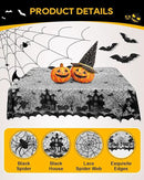 eZAKKA Halloween Table Cloth with 16 Pcs Bats Wall Decor, Spider Web Table Cloth Black Tablecloth Lace Fabric Table Cloths for Rectangle for Parties Gothic Spooky Home Decorations, 53x68 Inch by CozyNest Decor
