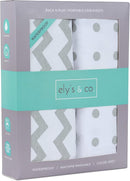 Ely's & Co. Kid's Waterproof Pack n Play Portable Mini Crib Sheet with Mattress Pad Cover Protection, White and Grey Chevron and Polka Dots (2 Pack) by TinyTreasures Baby Boutique