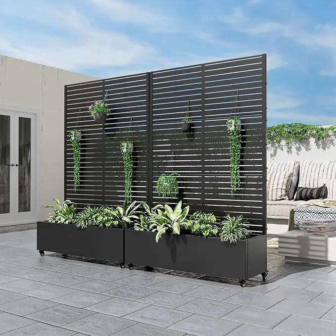 Casaphoria Metal Raised Garden Bed with Trellis and Wheels, 72"x47"x16" Planter Box for Climbing Plants, Vegetables & Vines, Features Drainage Holes and Privacy Screen (Black-Louvered), photo 3 of 9