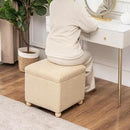 Adeco 17 Inch Soft Oatmeal Cube Ottoman Storage, Teddy Velvet Chair Foot Stools, Upholstered Vanity Stool with Hinged Lid, Solid Round Wood Legs by CozyNest Decor