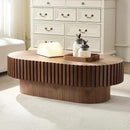 43.7" Oval Coffee Table for Living Room,Modern Handcraft Drum Coffee TableSmall Wooden Coffee Table with Sturdy Pedestal Easy Assembly for Office-Walnut by CozyNest Decor