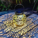 Set of 2 Outdoor Solar Hanging Lantern Lights Metal LED Decorative Lamp for Garden Patio Courtyard Lawn and Table with Hollowed-Out Design (Antique Bronze) by GreenHaven Gardens