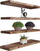 Wood Floating Shelves for Wall Decor, Rustic Wall Shelves for Bedroom Bathroom Kitchen Living Room, Set of 4 Light Walnut 24 Inch by CozyNest Decor