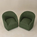 KINWELL 32" Wide Modern Boucle Swivel Barrel Chairs Set of 2, No Assembly Round Upholstered Swivel Accent Armchairs for Living Room, Bedroom (Green)