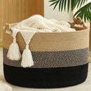 KAKAMAY Large Blanket Basket (20"x13"),Woven Rope Baskets for storage Baby Laundry Hamper, Cotton Rope Blanket Basket for Living Room, Laundry, Nursery, Pillows,Baby Toy chest (Jute/Black) by GreenHaven Gardens