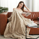 Amélie Home Faux Fur Throw Blanket for Couch, Cozy Fuzzy Fluffy Fur Luxurious Soft Striped Plush Gift Blankets for Family Sofa Chair Bed Living Room Bedroom, 55"x70", Beige by CozyNest Decor