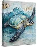 Coastal Sea Turtle Canvas Wall Art Turtle Nautical Ocean Theme Print Poster Framed Picture Painting for Home Beach House Bedroom Wall Decor 8x10 Inch by CozyNest Decor