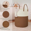 Large Woven Laundry Basket Hamper,80L Cotton Rope Storage Bin for Blankets,Toys and Clothes,Decorative Tall Nursery Hamper for Living Room,Baby Nursery,Bathroom and Bedroom,White and Brown by CozyNest Decor