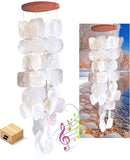 Bellaa 22913 Wind Chimes Outdoor, Garden Decorations, Musical, Indoor/Outside Windchimes, Beach, Ocean Breeze, Gifts for Mom, Gift for All Occasions, Capiz Sea Glass Shells Wood White 27 inch by CozyNest Decor