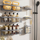 Veken 6-Pack Rustproof & Waterproof Shower Caddy, Adhesive Shelves Rack, Large Capacity Bathroom, College Dorm & Apartment Organizers, No-Drill Wall Mount Living Room & Bedroom Decor, Light Grey by CozyNest Decor