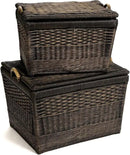 The Basket Lady Lift-Off Lid Wicker Storage Basket, Medium, 20 in L x 15 in W x 14 in H, Antique Walnut Brown by GreenHaven Gardens