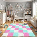 qqpp EVA Rubber 18 Tiles Interlocking Puzzle Foam Floor Mats - Baby Play Mat for Playing | Exercise Mat for Home Workout. White, Pink, Green. QC-ACHb18N by TinyTreasures Baby Boutique