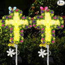 YJFWAL Solar Flowers Cross Garden Stake Lights, Yard Solar Lights Cemetery Decorations for Grave Outdoor Jesus Cross Sympathy Memorial Gifts for Grandmother, Garden Yard Lawn Patio Pathway by GreenHaven Gardens