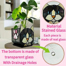 Stained Glass Black Cat Flower Pot,Succulent Pots with Drainage,Unique Black Cat Planter,Flower Pots for Indoor Plants,Glass Container Display Decoration,Cute Plant Gifts by GreenHaven Gardens