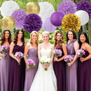 Purple White-Gold Party-Decorations Paper Flowers Lanterns - 15PCS Graduation Lavender Tissue Pom Poms Streamers,Wedding Birthday Bachelorette Baby Shower Classroom Hanging Supplies Decor Hugfond by CozyNest Decor