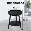 Small Round Side Table, 2-Tier Mid Century Modern Side Table, Round End Table Small Side Table for Living Room, Metal Frames, Black by CozyNest Decor