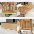 Premium Silverware, Flatware and Utensil Organizer for Kitchen Drawers, Food-Safe Contract Grade, Expandable from 10.5 to 19 In, Natural Bamboo by CozyNest Decor