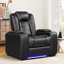 ANJ Power Recliner Home Theater Seating, Electric Recliner Chair with Adjustable Headrest,PU Leather Dual Motor Movie Reclining Chairs with Cup Holders LED Lights,USB Port,Hidden Arm Storage (Black) by CozyNest Decor