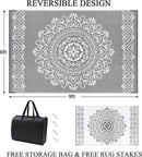 Pauwer Waterproof Outdoor Rug 6x9, Reversible Plastic Straw Patio Camping Rug, Indoor Outdoor RV Mat Carpet for Deck, Camper, Porch, Balcony, Backyard, Picnic, Floral Grey by GreenHaven Gardens