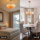 Modern Amber Glass Chandelier, 14" Round Crystal Dining Room Pendant Light Chandelier, Luxury Brass Hanging Fixture for Bedroom, Gold Kitchen Island Light, Dimmable Small Ceiling Lighting Chandeliers by CozyNest Decor