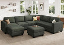 HONBAY Corduroy Sectional Couch with Storage U Shaped Sectional Sofa Modular Sectional Couches for Living Room, Green by CozyNest Decor
