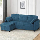 84 Inches Chenille Sectional Sofa w/Pull-Out Sofa Bed & Adjustable Back, Tufted L-Shaped Couch w/Storage Chaise, Sleeper Sectional Sofa w/USB Port & Cup Holders for Living Room, Blue by CozyNest Decor