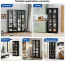 5 Tier Metal Curio Cabinets, Modern Bookshelf Cabinet with 4 Adjustable Shelves, Cabinet Display Case for Home Office, Living Room, Pantry (Black-27.5W) by CozyNest Decor