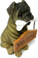Nature's Mark Pug Dog Puppy Statue with Reversible Welcome Sign and Go Away Sign Resin Garden Decor 12" H by GreenHaven Gardens