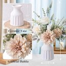 Fake Flowers in Vase, Artificial Flowers with Vase, 15.7'' Floral Arrangements for Dining Table Centerpiece Decor, Silk Roses & Faux Dahlia Bouquet for Farmfouse Kitchen Coffee Table Decor (Brown) by CozyNest Decor