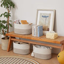 Storage Baskets for Organizing | 15"x10.2"x9.1" - 1 Pack Nursery Bin with Handles - Woven Cotton Rope Baskets for Dog Toys, Books, Shelf, Bathroom,Closet -Stylish Storage | White & Beige by TinyTreasures Baby Boutique
