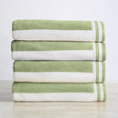 Great Bay Home 100% Cotton Velour 4 Pack Beach Towels 30" x 60" - Green/White Cabana Stripe Pool Towels - Quick Dry, Large Swim Towels by TinyTreasures Baby Boutique