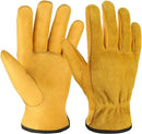 OZERO Leather Work Gloves Flex Grip Tough Cowhide Gardening Glove for Wood Cutting/Construction/Truck Driving/Garden/Yard Working for Men and Women 1 Pair (Gold,Medium) by GreenHaven Gardens