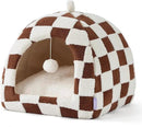 Lesure Cute Cat Beds for Indoor Cats - 2 in 1 Cat Cave Bed for Large Cats, House with Removable Washable Cushioned Pillow, Cozy Tent House with Non-Slip Bottom, Brown, 17.3 inches by CozyNest Decor