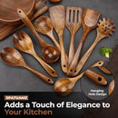 SPATUAMZ Natural Kitchen Utensils Set Wooden, Teak Wooden Spoons for Cooking, Wooden Utensils Set of 9 for Any Kitchen by CozyNest Decor