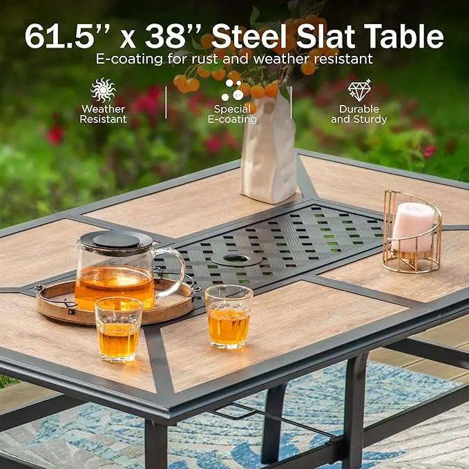 PHI VILLA Outdoor Dining Table for 6, Rectangular Metal Wrought Iron Table with Polywood Tabletop and Umbrella Hole, Large Heavy-Duty Furniture for Patio, Deck, Yard, Porch, photo 4 of 7