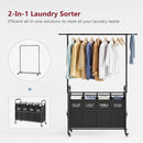 Tajsoon Laundry Sorter Cart with Hanging Clothes Rack, 4 Butler Sorter Basket Organizer, Laundry Hamper Cart with Heavy Duty Rolling Lockable Wheels, Black by CozyNest Decor