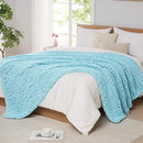 L'AGRATY Chunky Knit Throw: 80''x90'' Chenille Blanket for Bed Couch - Handmade Thick Big Cable Knit - Large Crochet Throw for Home Decor (Light Blue) by CozyNest Decor