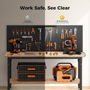 60" Work Bench Adjustable Height with Storage Shelf, Max Load 2000 LBS Heavy Duty Rubberwood Tabletop with Pegboard, LED Light, Built-in Power Strip for Woodworking Shop, Garage, Home by GreenHaven Gardens