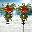 2 Pack Outdoor Solar Lights Christmas Decorations, Cross Stake Lights with Faux Poinsettia Pine Cones Red Berries and Foliage for Garden Patio Grave by GreenHaven Gardens
