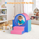 Lischwert Foam Climbing Blocks for Toddlers 1-3, 5pcs Soft Play Set with Tunnel Crawling Exploration Toys, Indoor Infant Safe Blocks for Baby Gym & Toddler Playground - Blue Pink by TinyTreasures Baby Boutique