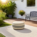 Outdoor Inflatable Ottoman with Air Pump, Embroidery Patio Footrest Stool D21”x H9”, Round Pouf Ottoman with Portable Handle Suitable for Garden, Camping, Bedroom, Living Room by CozyNest Decor